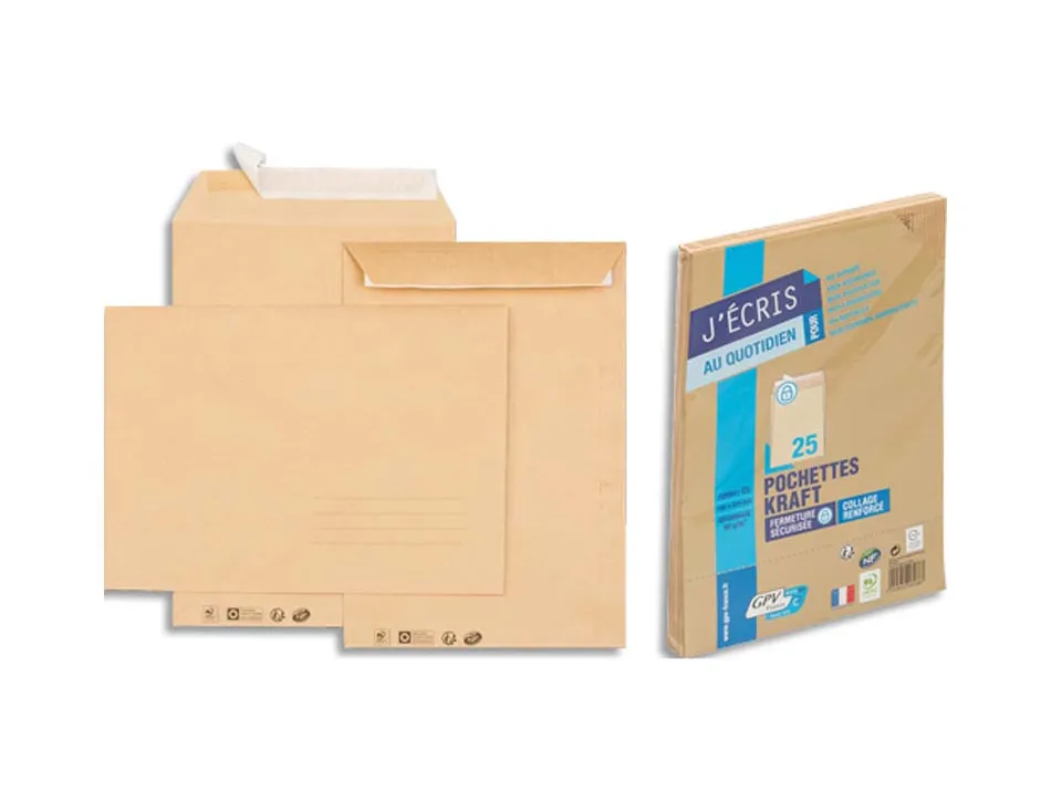 Pochette kraft gpv adhésive économique c5 162x229mm 85g sachet 25 unités
