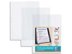 Pochette oxford fard clirel pvc 18/100e perforée ouverture médiane grande capacité 20f incolore sachet 10 unités