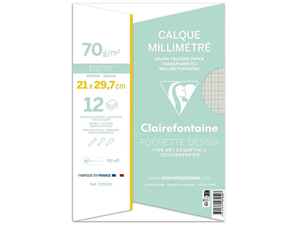 Pochette papier calque clairefontaine a4 70/75gr 21x29,7cm 12f