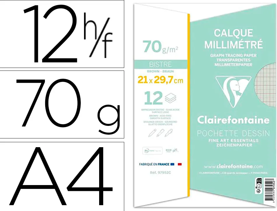 Pochette papier calque clairefontaine a4 70/75gr 21x29,7cm 12f