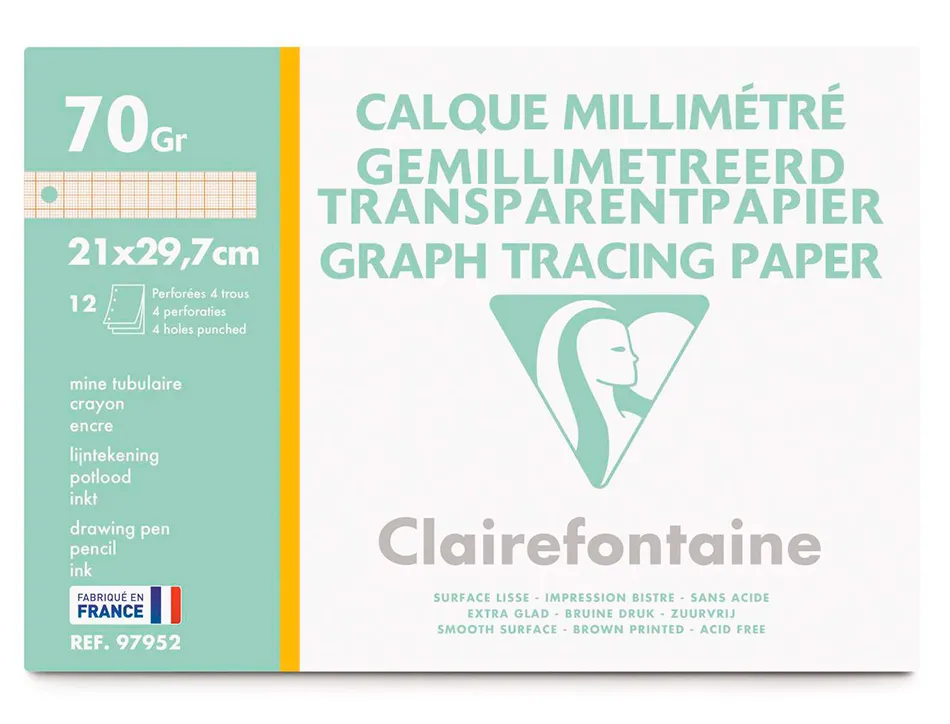 Pochette papier calque clairefontaine a4 70/75gr 21x29,7cm 12f