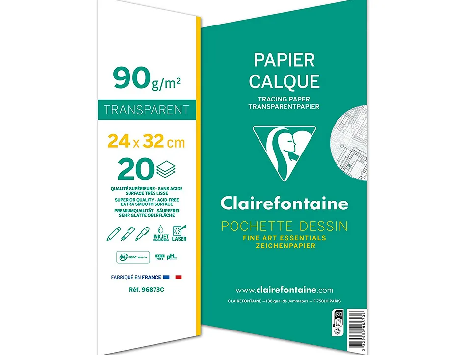 Pochette papier calque clairefontaine 90/95gr 24x32cm 20f