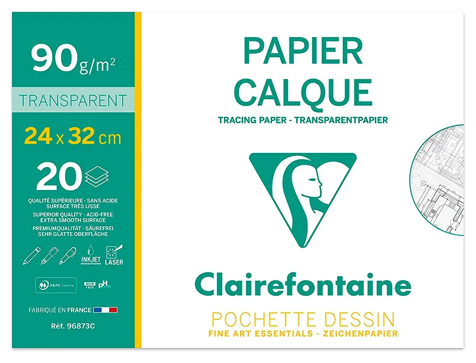Pochette papier calque clairefontaine 90/95gr 24x32cm 20f