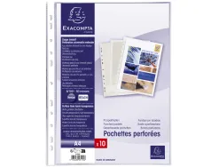 Pochette perforee exacompta a4 pvc lisse 8/100eme 80 microns paquet 10 unites