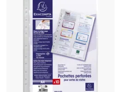 Pochette perforee exacompta 10 cartes visite a4 pp lisse 11/100eme 110 microns paquet 10 unites
