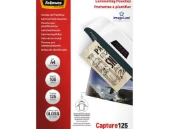 Pochette plastification fellowes à chaud polyester transparent résistant eau format a4 125 microns boîte 100 unités