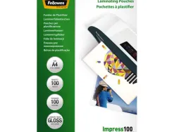 Pochette plastification fellowes à chaud polyester transparent résistant eau format a4 100 microns boîte 100 unités