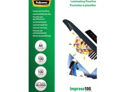 Pochette plastification fellowes à chaud polyester transparent résistant eau format a4 100 microns boîte 100 unités