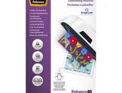 Pochette plastification fellowes à chaud polyester transparent résistant eau format a4 80 microns boîte 100 unités