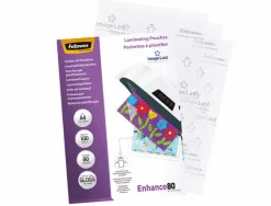 Pochette plastification fellowes à chaud polyester transparent résistant eau format a4 80 microns boîte 100 unités