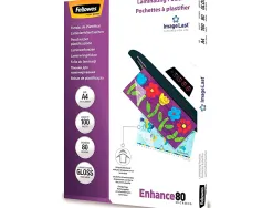 Pochette plastification fellowes à chaud polyester transparent résistant eau format a4 80 microns boîte 100 unités