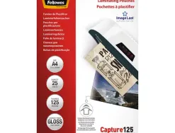Pochette plastification fellowes à chaud polyester transparent résistant eau format a4 125 microns boîte 25 unités