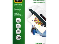 Pochette plastification fellowes à chaud polyester transparent résistant eau format a3 100 microns boîte 100 unités