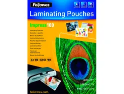 Pochette plastification fellowes à chaud polyester transparent résistant eau format a3 100 microns boîte 100 unités