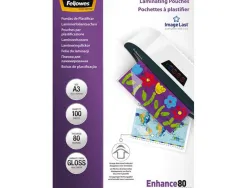 Pochette plastification fellowes à chaud polyester transparent résistant eau format a3 80 microns boîte 100 unités