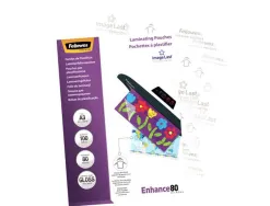 Pochette plastification fellowes à chaud polyester transparent résistant eau format a3 80 microns boîte 100 unités