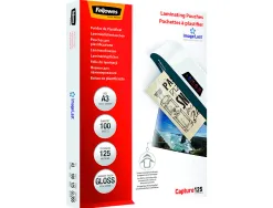 Pochette plastification fellowes à chaud polyester transparent résistant eau format a3 125 microns boîte 100 unités