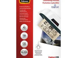 Pochette plastification fellowes à chaud polyester transparent résistant eau format a3 125 microns boîte 100 unités