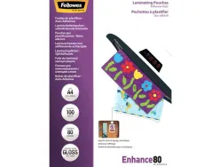 Pochette plastification fellowes à chaud polyester transparent résistant eau format a4 80 microns dos adhésif boîte 100u