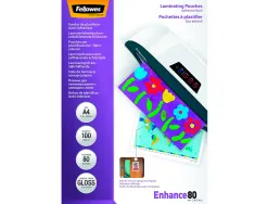 Pochette plastification fellowes à chaud polyester transparent résistant eau format a4 80 microns dos adhésif boîte 100u