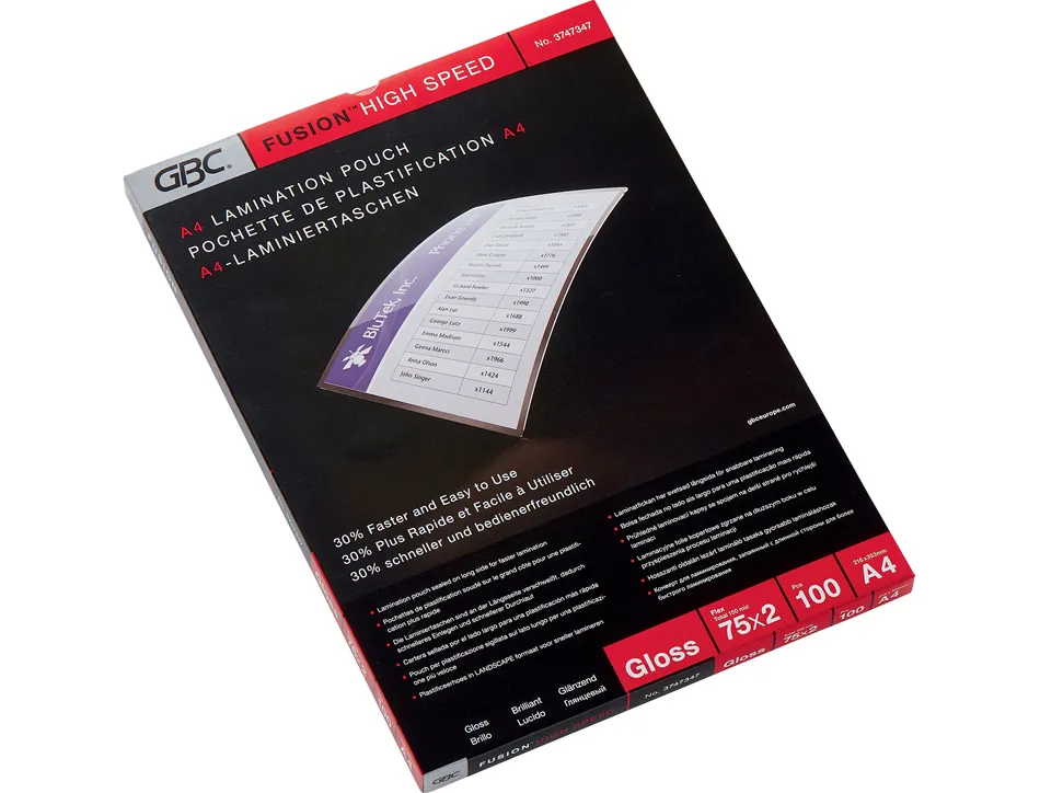 Pochette plastification gbc highspeed a4 75 microns brillant boite 100 unites