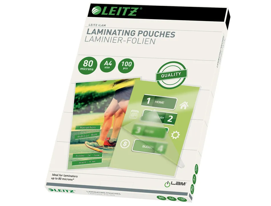 Pochette plastification leitz a4 80 microns coloris transparent boite 100 unites