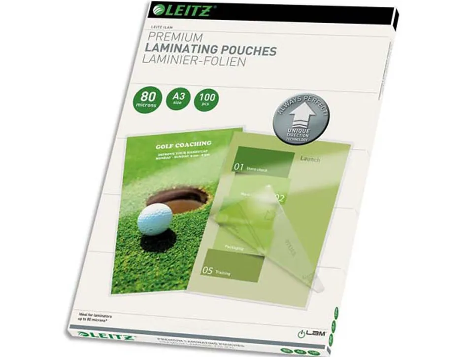 Pochette plastification leitz udt a3 80 microns coloris transparent boite 100 unites