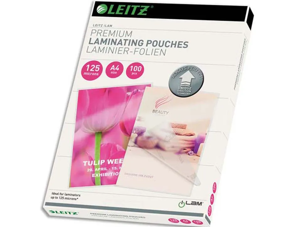 Pochette plastification leitz udt a4 125 microns coloris transparent boite 100 unites