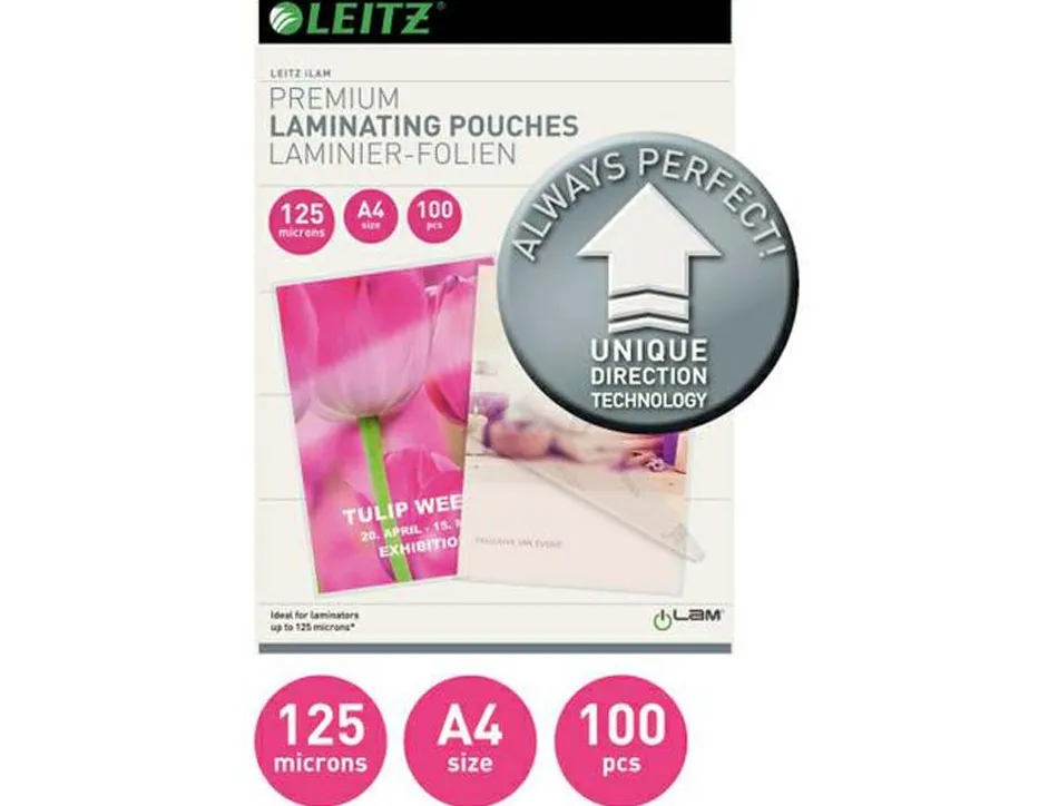 Pochette plastification leitz udt a4 125 microns coloris transparent boite 100 unites