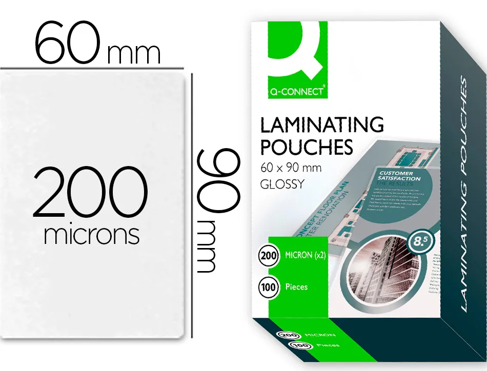 Pochette plastification q-connect à chaud économique format 90x60mm 200 microns boîte 100 unités