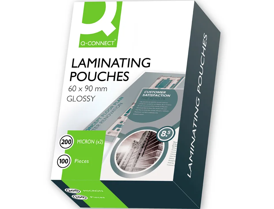 Pochette plastification q-connect à chaud économique format 90x60mm 200 microns boîte 100 unités