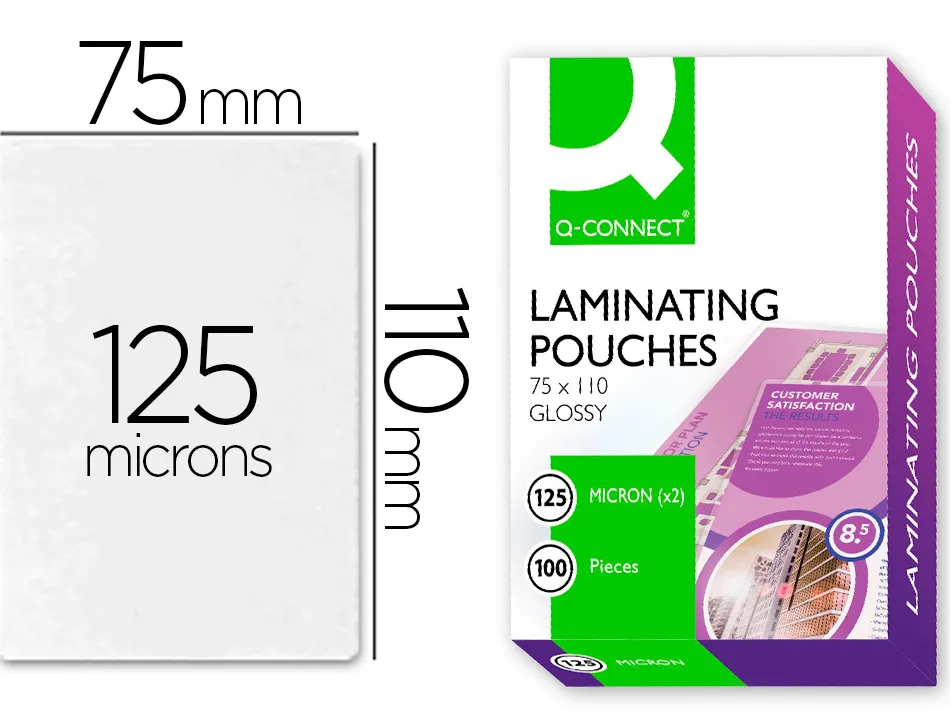 Pochette plastification q-connect à chaud économique format 110x75mm 125 microns boîte 100 unités