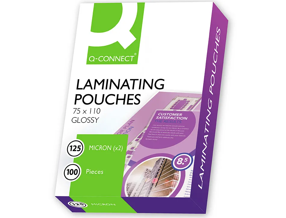 Pochette plastification q-connect à chaud économique format 110x75mm 125 microns boîte 100 unités