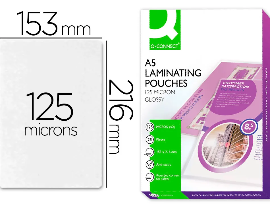 Pochette plastification q-connect autoadhésive 2 faces format a5 125 microns antistatique boîte 25 unités
