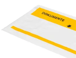 Pochette porte-documents q-connect 225x122mm auto-adhesive transparente texte francais allemand boite 100 unites