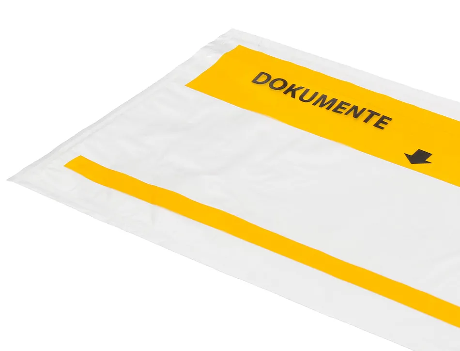 Pochette porte-documents q-connect 225x122mm auto-adhesive transparente texte francais allemand boite 100 unites