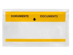 Pochette porte-documents q-connect 225x122mm auto-adhesive transparente texte francais allemand boite 100 unites