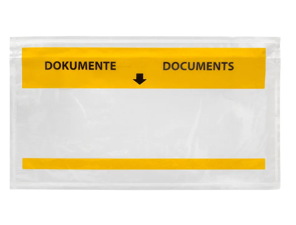 Pochette porte-documents q-connect 225x122mm auto-adhesive transparente texte francais allemand boite 100 unites