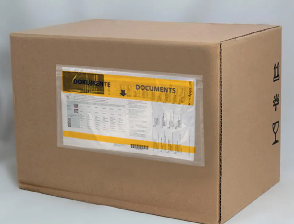 Pochette porte-documents q-connect 225x122mm auto-adhesive transparente texte francais allemand boite 100 unites