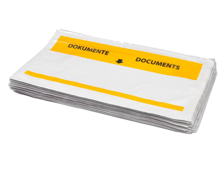 Pochette porte-documents q-connect 225x122mm auto-adhesive transparente texte francais allemand boite 100 unites
