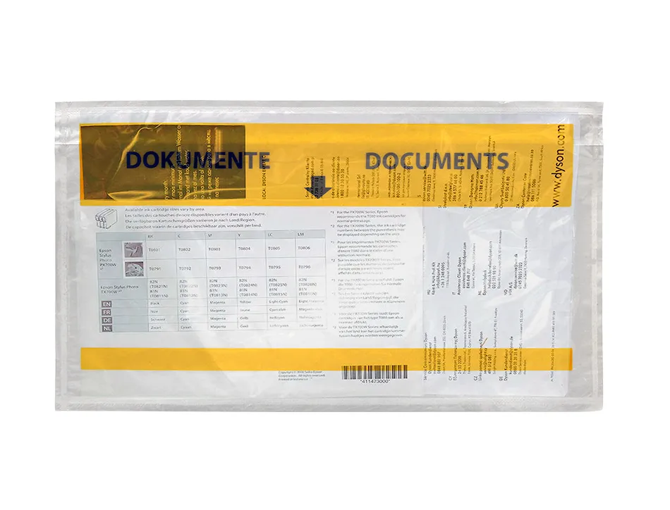 Pochette porte-documents q-connect 225x122mm auto-adhesive transparente texte francais allemand boite 100 unites