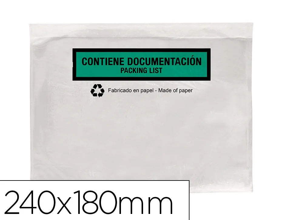 Pochette porte-documents q-connect 240x135mm auto-adhesive en papier texte espagnol anglais boite 100 unites