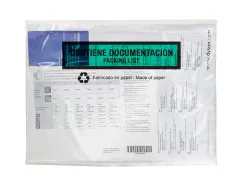 Pochette porte-documents q-connect 240x135mm auto-adhesive en papier texte espagnol anglais boite 100 unites