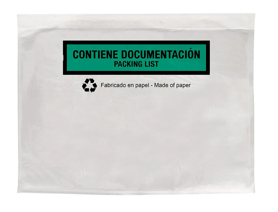 Pochette porte-documents q-connect 240x135mm auto-adhesive en papier texte espagnol anglais boite 100 unites