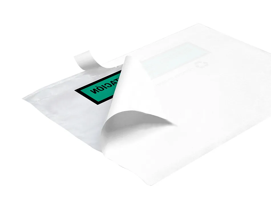 Pochette porte-documents q-connect 240x135mm auto-adhesive en papier texte espagnol anglais boite 100 unites