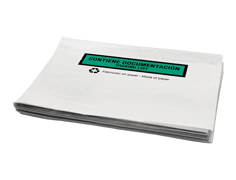 Pochette porte-documents q-connect 240x135mm auto-adhesive en papier texte espagnol anglais boite 100 unites