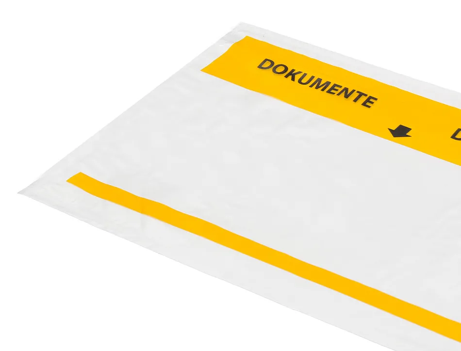 Pochette porte-documents q-connect 225x165mm auto-adhesive transparente texte francais allemand boite 100 unites