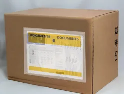 Pochette porte-documents q-connect 225x165mm auto-adhesive transparente texte francais allemand boite 100 unites