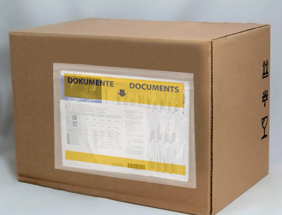 Pochette porte-documents q-connect 225x165mm auto-adhesive transparente texte francais allemand boite 100 unites