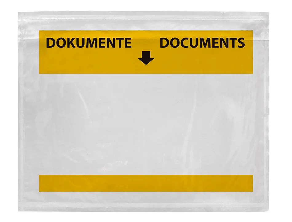 Pochette porte-documents q-connect 225x165mm auto-adhesive transparente texte francais allemand boite 100 unites
